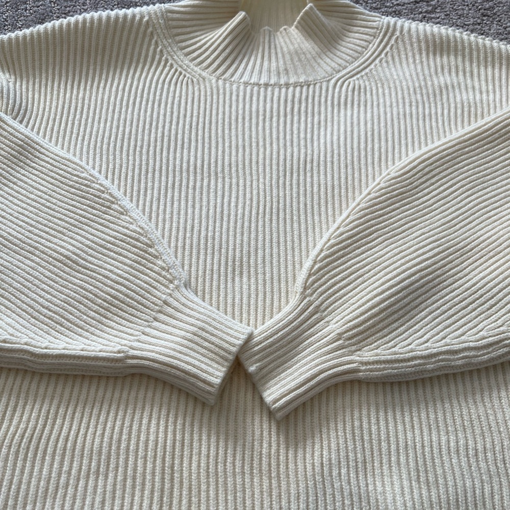 NWT Anthropologie Maeve Ivory Rib Knit Sweater, Mock Neck, Balloon Sleeves,Small - Picture 13 of 15